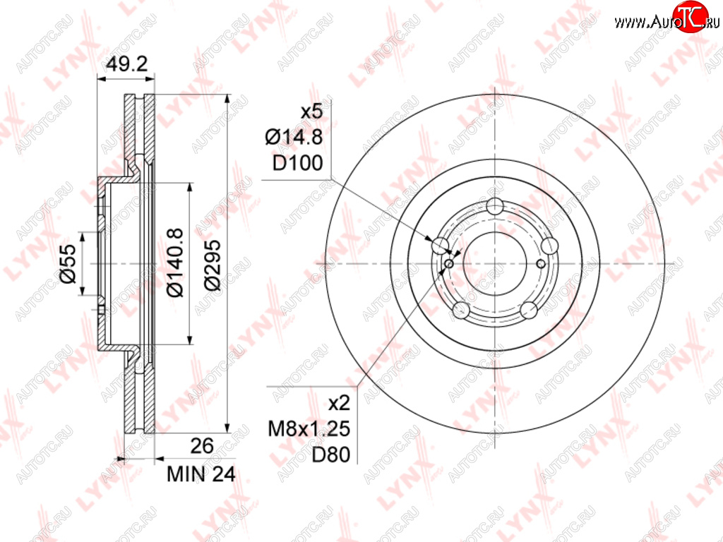 Диск тормозной TOYOTA Avensis (03-08) передний (1шт.) LYNX bn1162