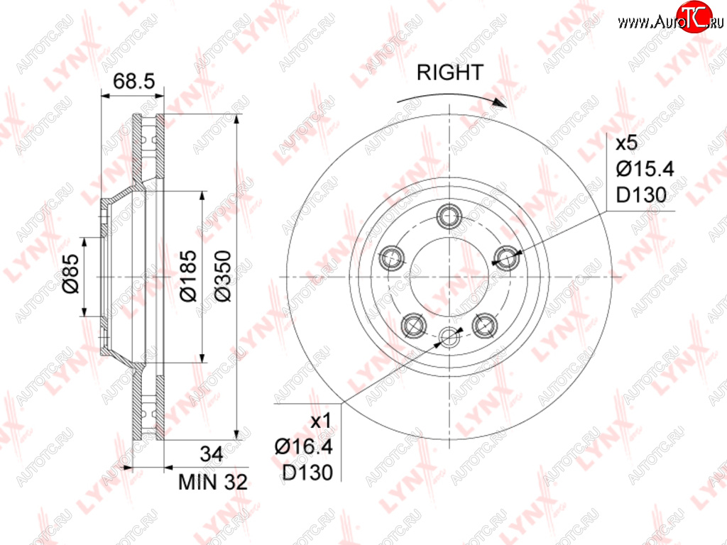 Диск тормозной VW Touareg (02-) AUDI Q7 (06-) PORSCHE Cayenne (02-) передний правый LYNX bn1213r