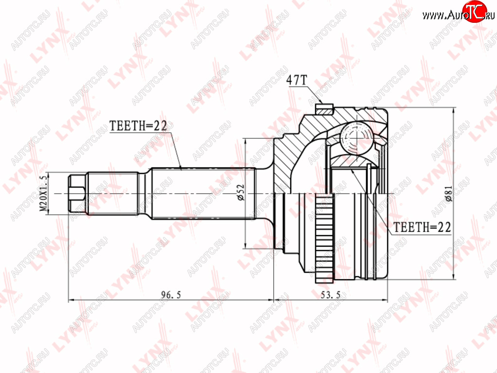 ШРУС наружный CHEVROLET Aveo (08-),Kalos (05-) комплект LYNX co1825a