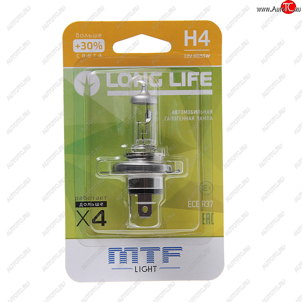 Лампа 12V H4 6055W P43t +30% блистер (1шт.) Long Life MTF hll1204b