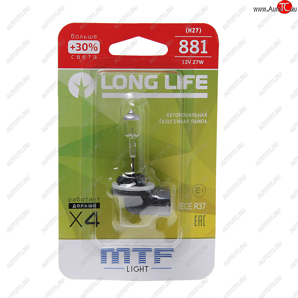 Лампа 12V H27(881) 27W +30% блистер (1шт.) Long Life MTF hll1281b