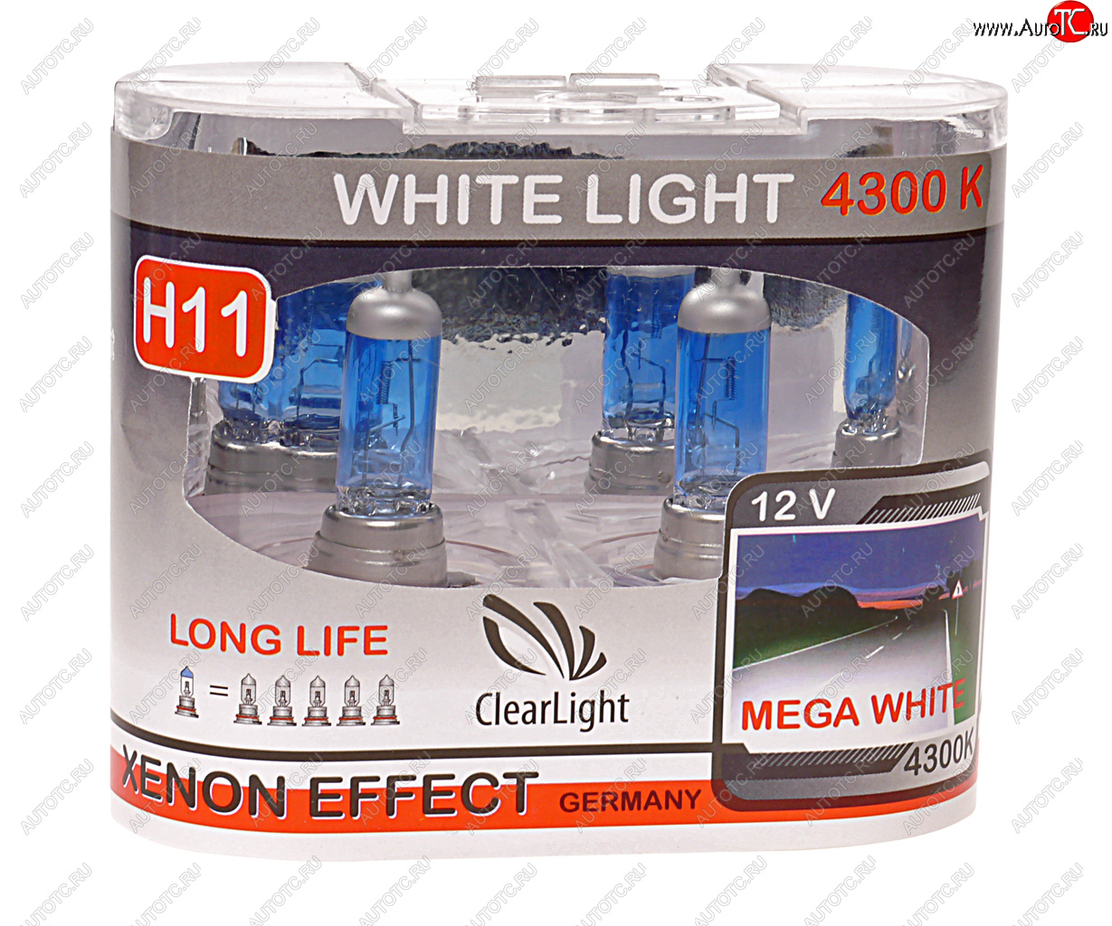 Лампа 12V H11 55W PGJ19-2 бокс (2шт.) White Light CLEARLIGHT mlh11wl