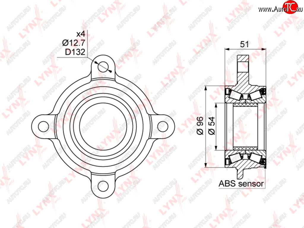 Подшипник ступицы TOYOTA Land Cruiser Prado (J120,J150) передней (с АБС) LYNX wb1028