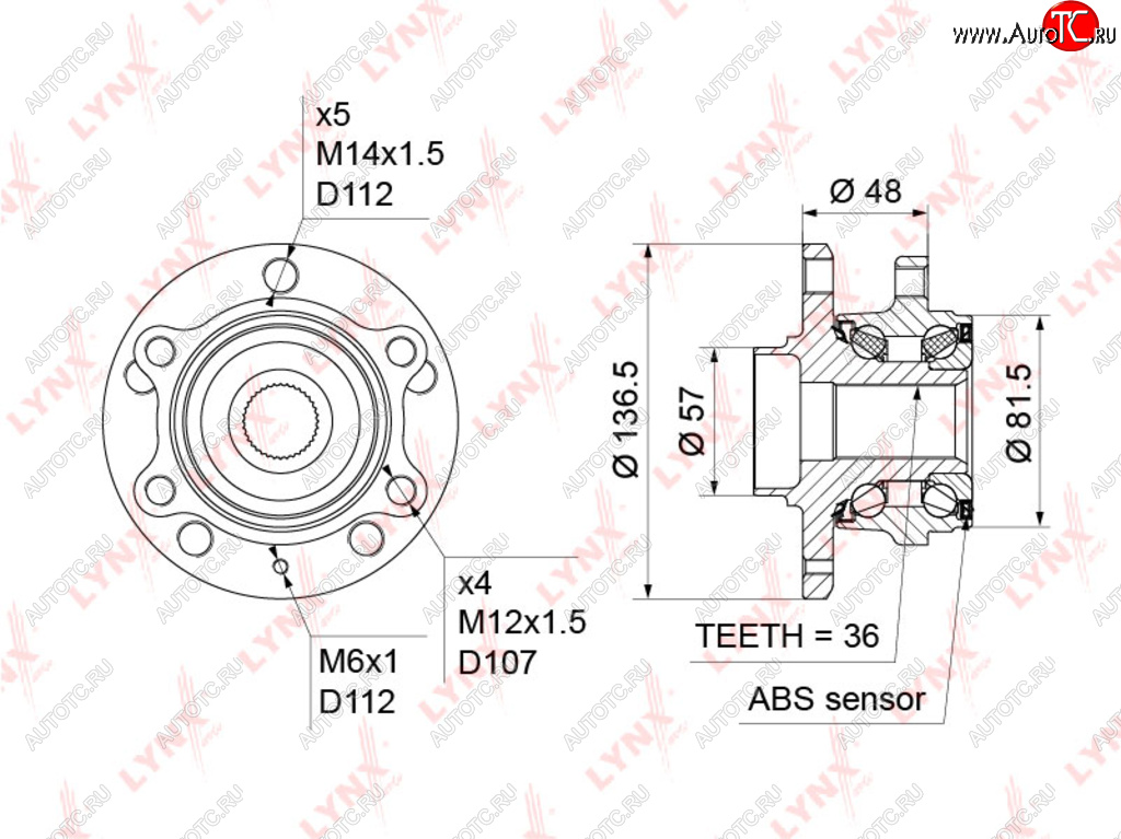 Ступица VW Caddy,Golf 5,Passat B6,Touran,Tiguan AUDI A3,Q3,TT передняя LYNX wh1181