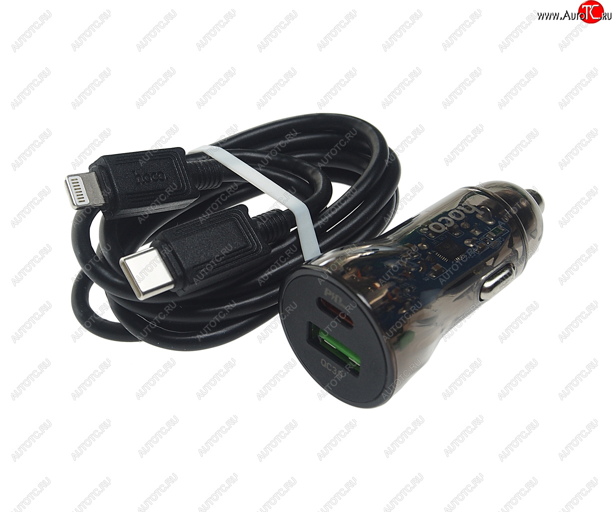 Устройство зарядное в прикуриватель 1USB + 1 Type C 12V HOCO z47a black