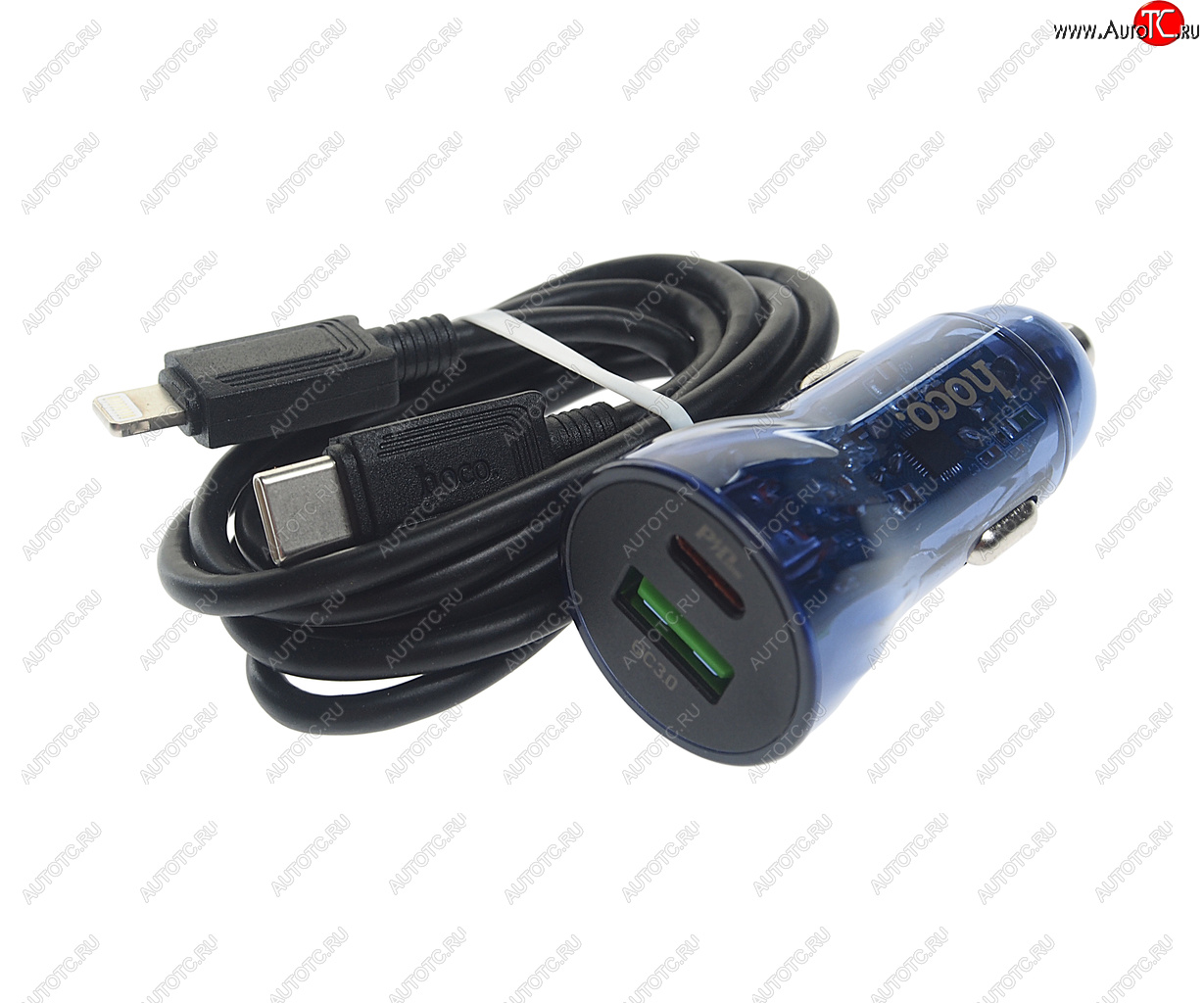 Устройство зарядное в прикуриватель 1USB 12V кабель USB Type C HOCO z47a blue