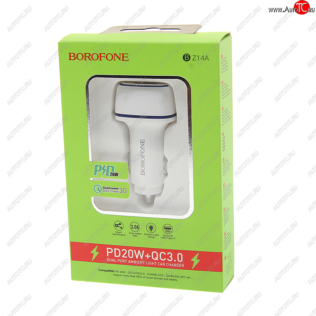 Устройство зарядное в прикуриватель 1USB + 1 Type C 12V белое BOROFONE bz14a white