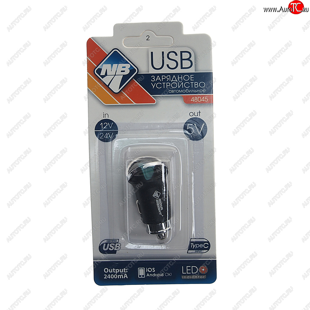 Устройство зарядное в прикуриватель 1USB + 1Type C 12-24V с вольтметром NOVA BRIGHT 48045