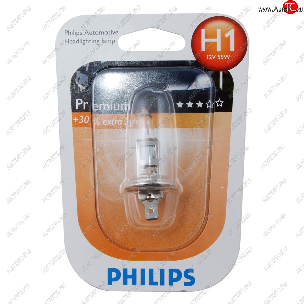 Лампа 12V H1 55W P14.5s +30% блистер (1шт.) Premium PHILIPS 12258prb1