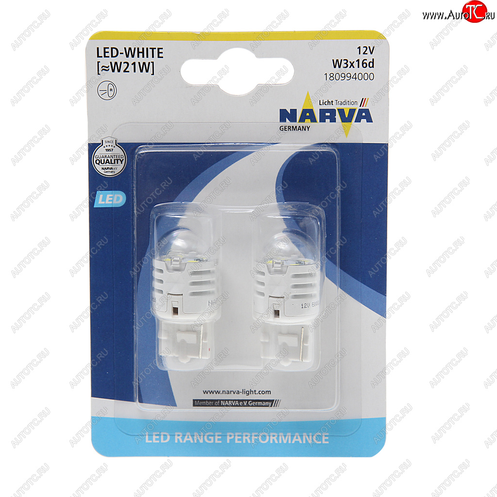 Лампа светодиодная 12V W21W 1.75W W3x16d 6500K блистер (2шт.) White Range Perfomance LED NARVA 180994000