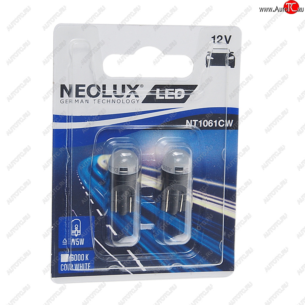 Лампа светодиодная 12V W5W T10W W2.1x9.5d 6000K 35лм блистер (2шт.) LED Cool White NEOLUX nt1061cw-02b