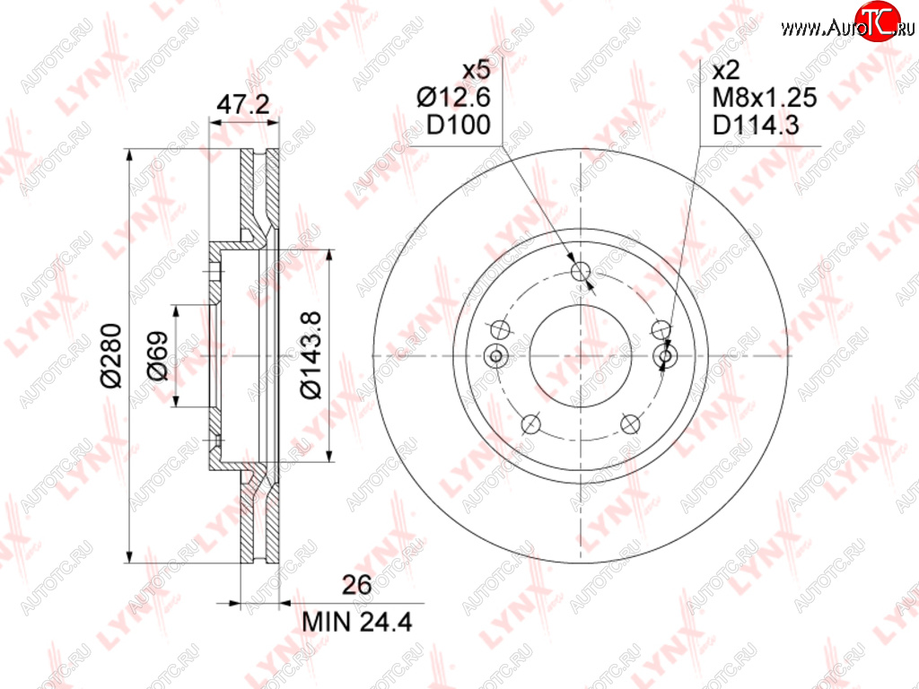 Диск тормозной TOYOTA Auris (07-) задний (1шт.) LYNX LYNX bn1556 bn1556