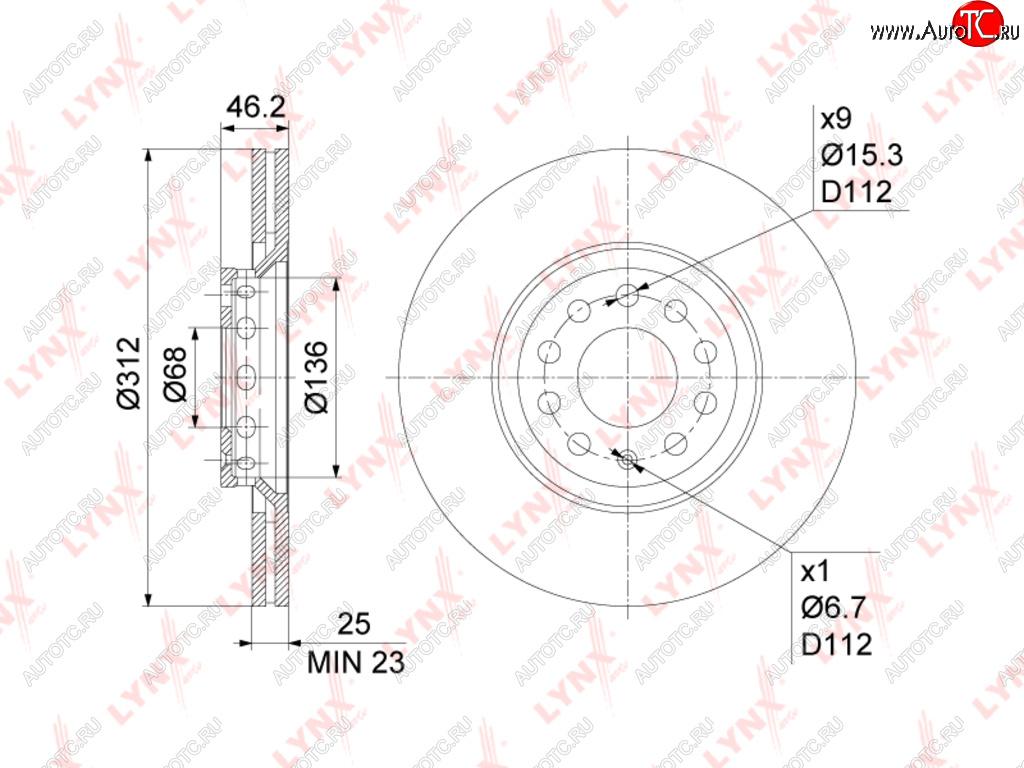 Диск тормозной VW Passat (97-00) AUDI A4 (01-04) передний (1шт.) LYNX bn1207