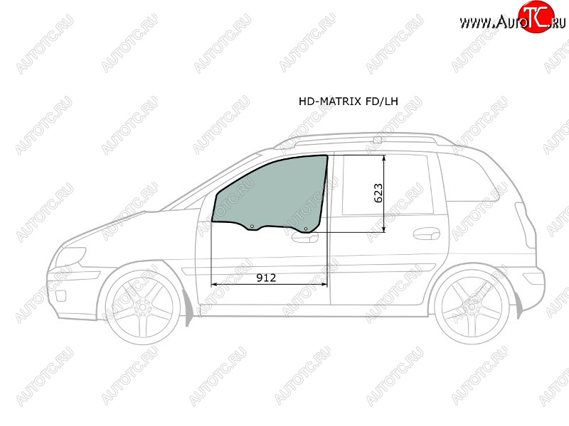 Стекло боковое опускное (Спереди Слева Цвет зеленый) Hyundai Lavita 01-07  Matrix 01-10 HD-MATRIX FD/LH