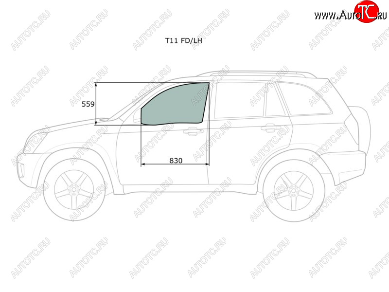 Стекло боковое опускное (Спереди Слева Цвет зеленый) Chery Tiggo T11 05-16  Vortex Tingo 10-14 T11 FD/LH