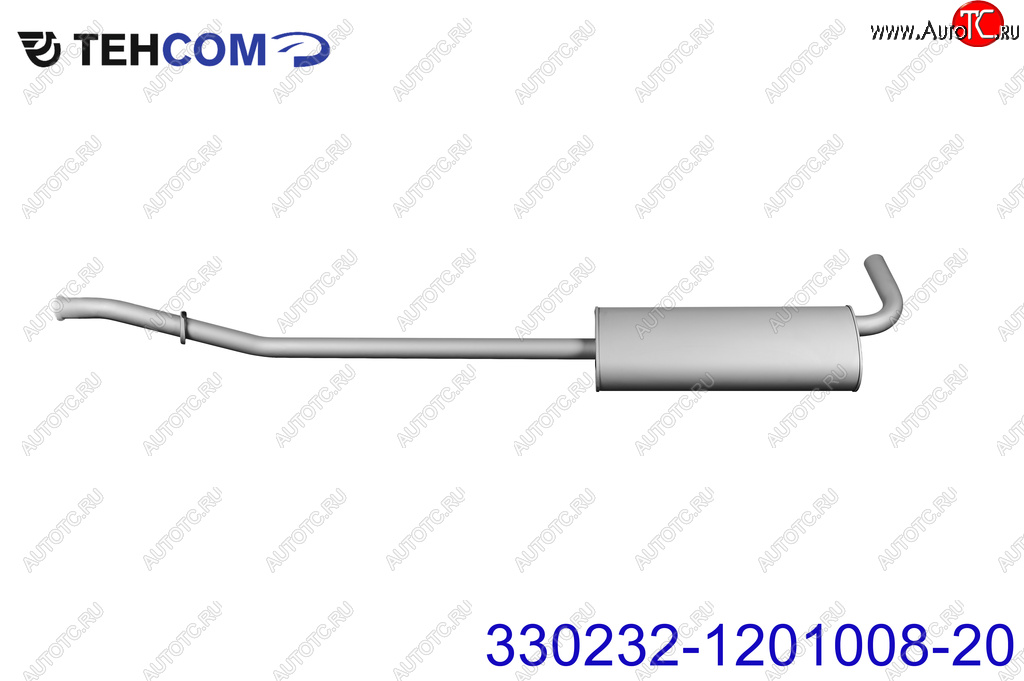 Глушитель ГАЗ-330232 дв.УМЗ ЕВРО-3,4 длинный без фланца выход боковой ТЕХКОМ 330232-1201008-20