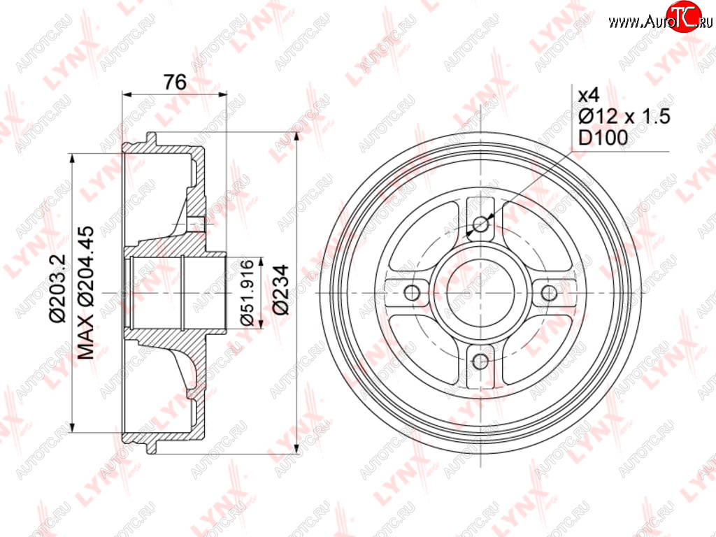 Барабан тормозной RENAULT Logan,Clio,Megane задний (1шт.) LYNX bm1003