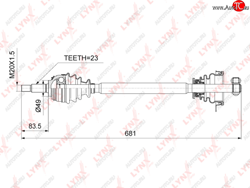 Привод RENAULT Logan (04-) (1.41.6) колеса переднего левый LYNX cd6705