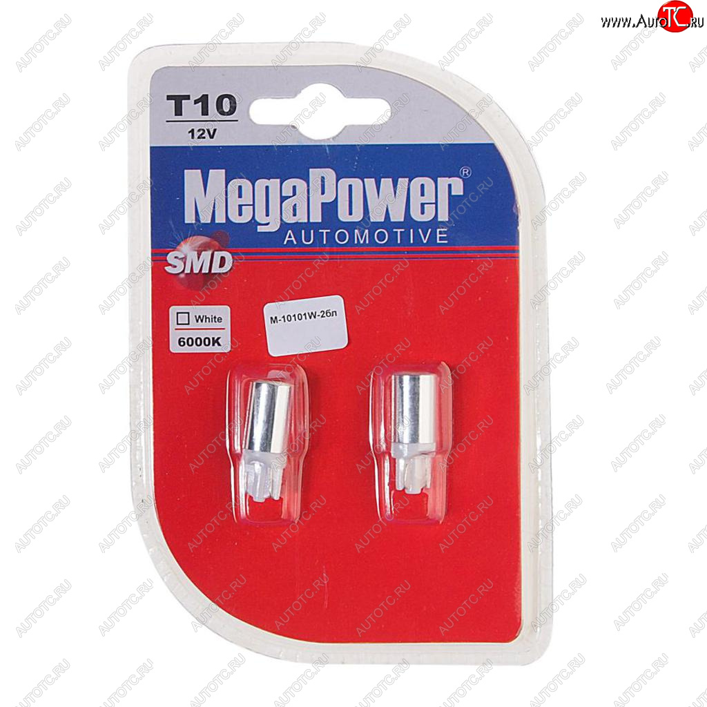 Лампа светодиодная 12V W5W T10 W2.1x9.5d 6000K блистер (2шт.) MEGAPOWER 10101w-2бл