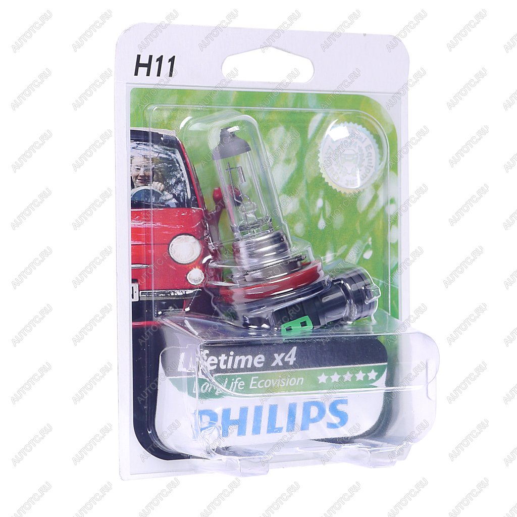 Лампа 12V H11 55W PGJ19-2 блистер (1шт.) Long Life Eco Vision PHILIPS 12362llecob1