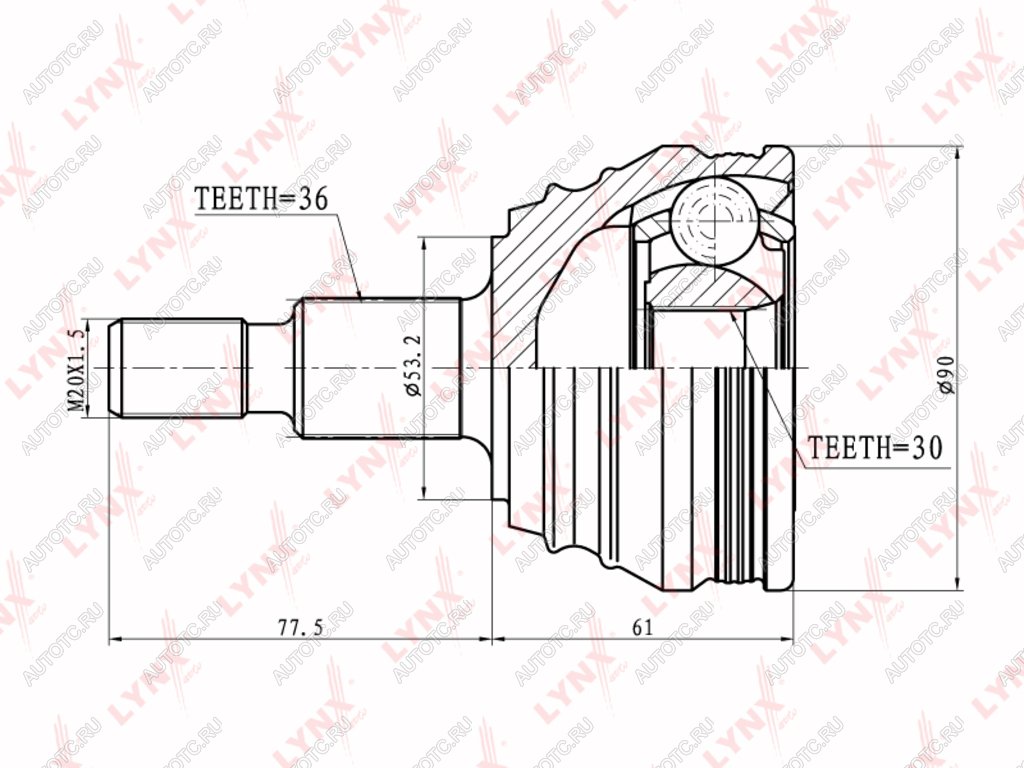 ШРУС наружный VW Passat (91-93) AUDI TT (98-06) комплект LYNX co8002