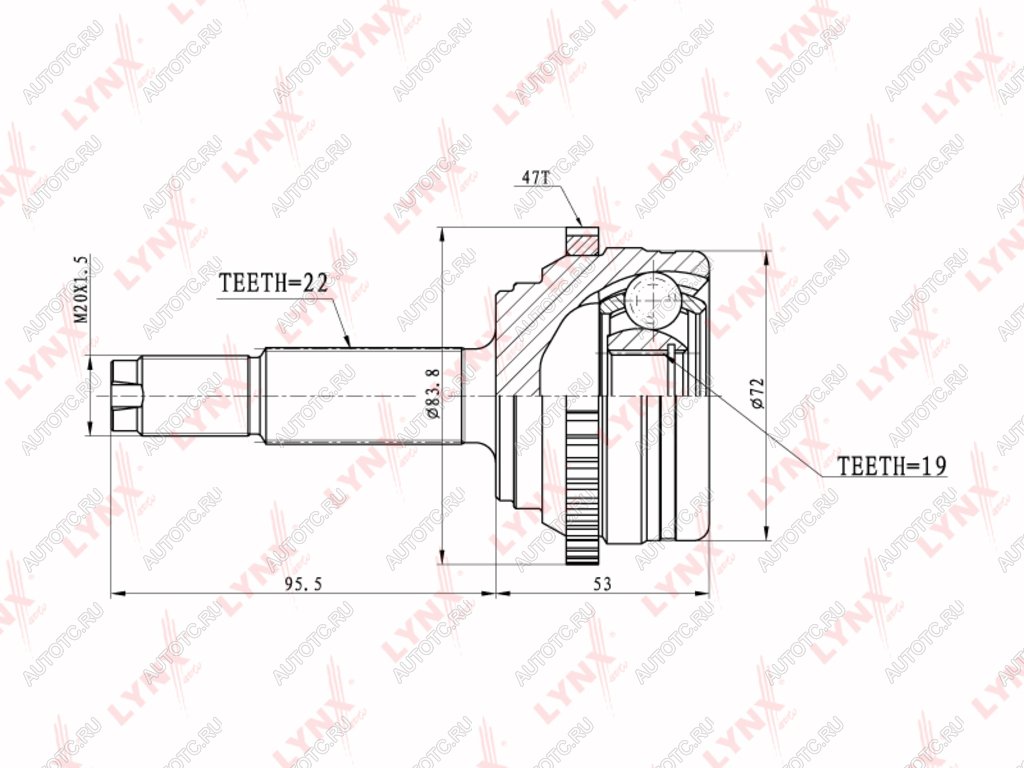 ШРУС наружный CHEVROLET Aveo (06-08),Kalos (03-08) комплект LYNX co3631a