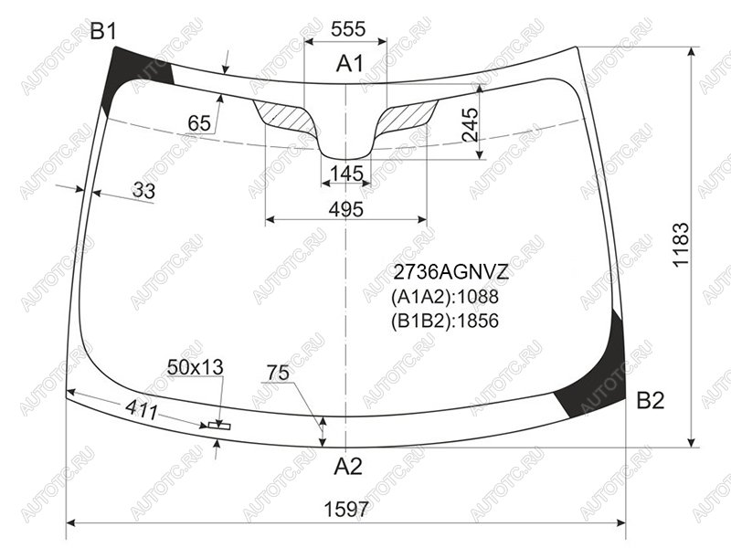 Стекло лобовое (Молдинг) Citroen Jumpy 07-17  Fiat Scudo 07-16  Peugeot Expert 07-17 2736AGNVZ