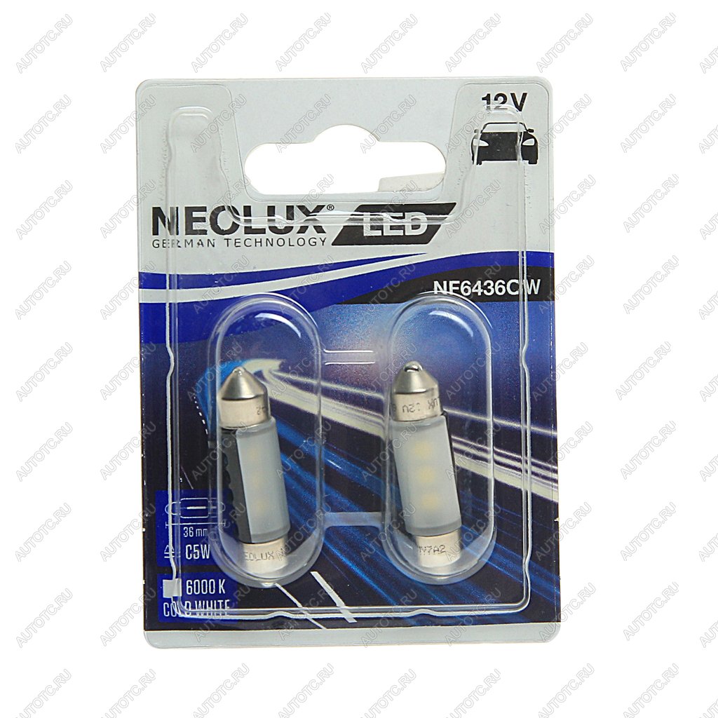 Лампа светодиодная 12V C5W SV8.5-8 36мм 6000K 25лм блистер (2шт.) LED Cold White NEOLUX nf6436cw-02b