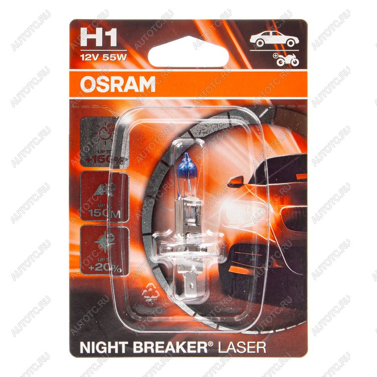 Лампа 12V H1 55W P14.5s +150% 3500K блистер (1шт.) Night Breaker Laser OSRAM 64150nl-01b