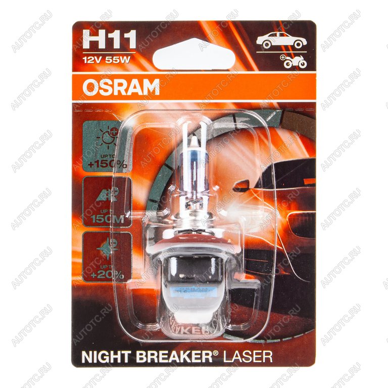 Лампа 12V H11 55W PGJ19-2 +150% 3750K блистер (1шт.) Night Breaker Laser OSRAM 64211nl-01b