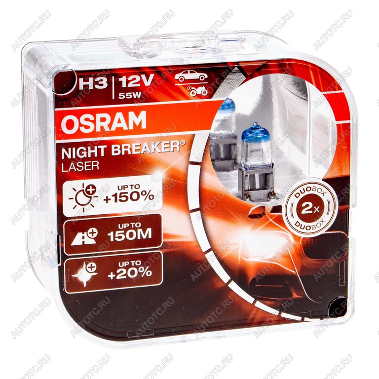 Лампа 12V H3 55W PK22s +150% 3400K бокс (2шт.) Night Breaker Laser OSRAM 64151nl-hcb