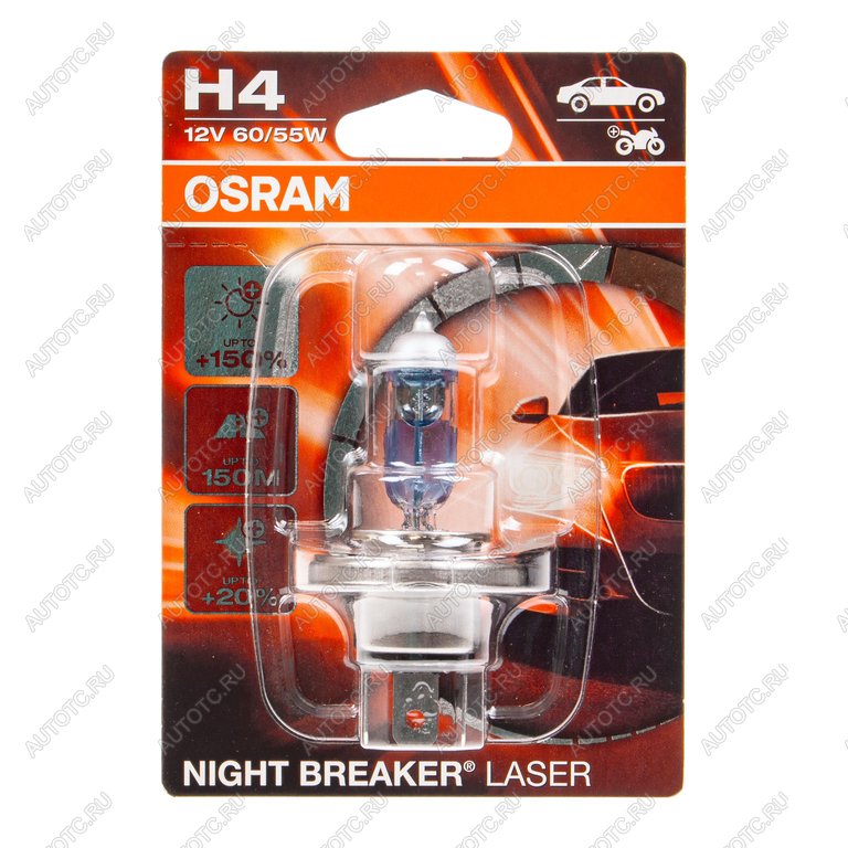 Лампа 12V H4 6055W P43t +150% 4050K блистер (1шт.) Night Breaker Laser OSRAM 64193nl-01b