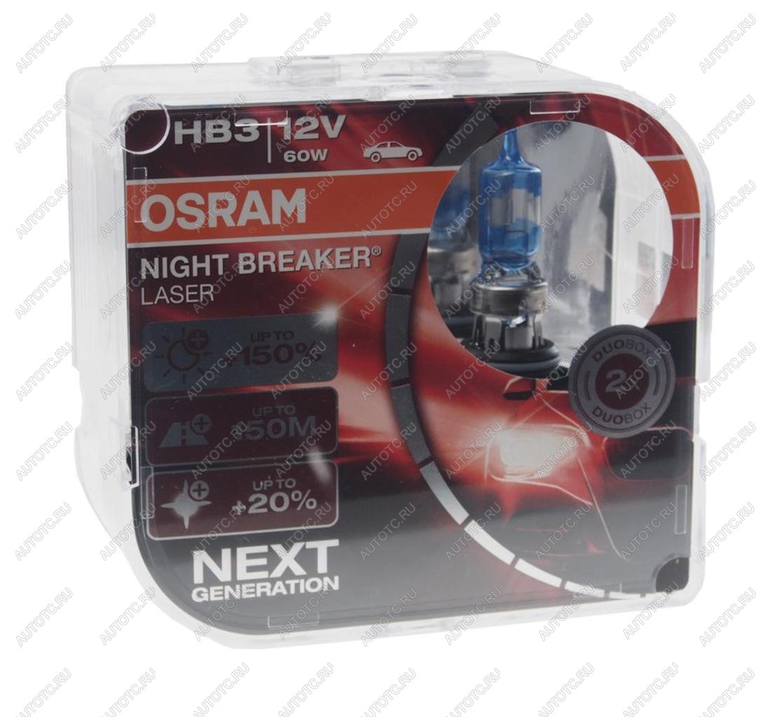 Лампа 12V HB3 60W P20d +150% 3800K бокс (2шт.) Night Breaker Laser OSRAM 9005nl-hcb