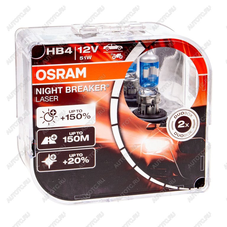 Лампа 12V HB4 51W P22d +150% 3950K бокс (2шт.) Night Breaker Laser OSRAM 9006nl-hcb