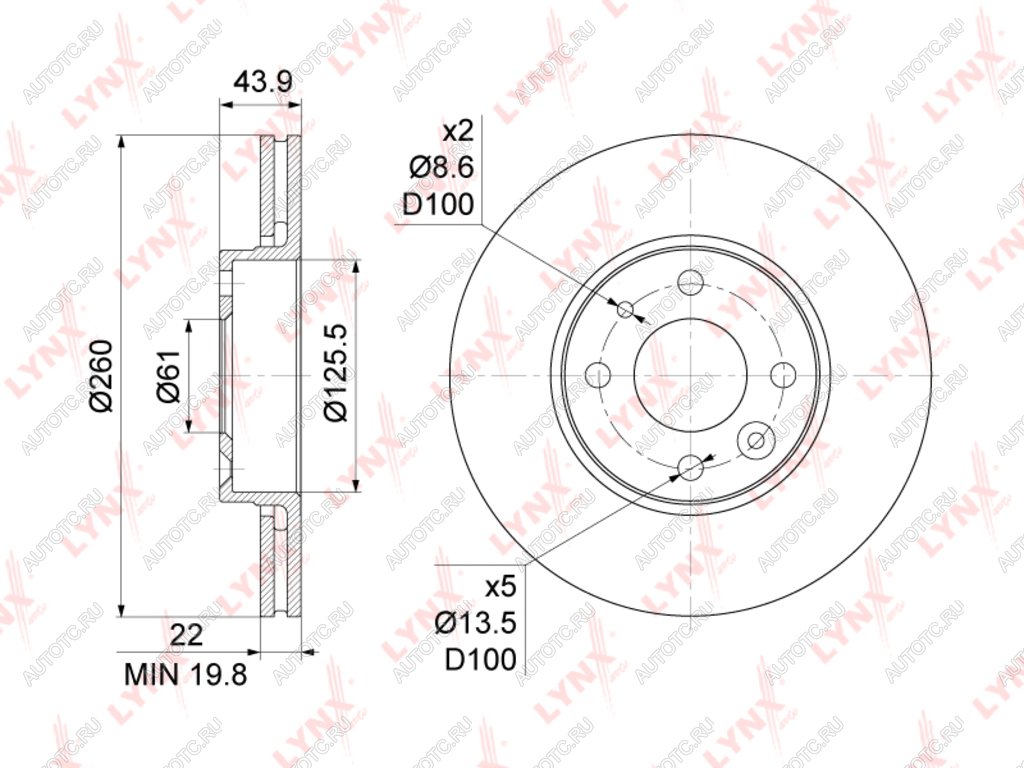 Диск тормозной NISSAN Micra (K12E),Note (E11E) передний (1шт.) LYNX bn1062