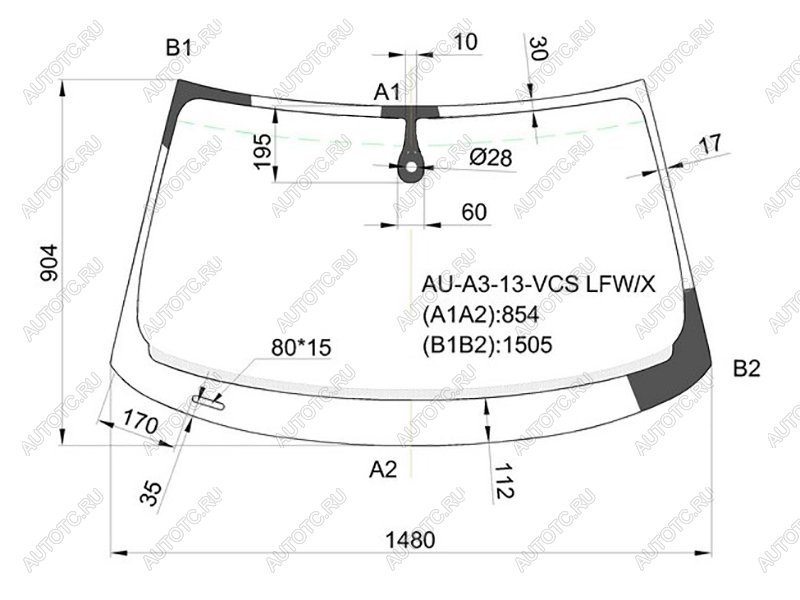 Стекло лобовое (Датчик дождя) Audi A3 12-19  S3 13-16 AU-A3-13-VCS LFW/X