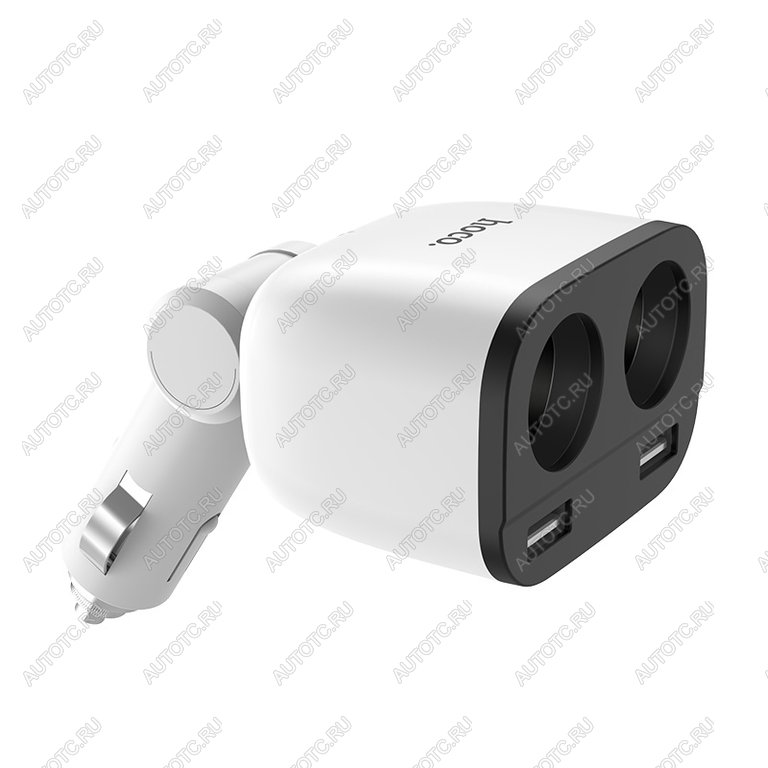 Разветвитель прикуривателя 2-х гнездовой 12V 2USB белый HOCO z28 white