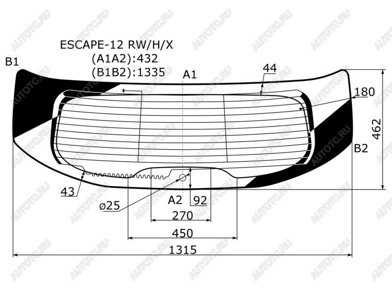 Стекло заднее (Цвет зеленый Обогрев Антенна) Ford Kuga 13-19  Escape 12-19 ESCAPE-12 RW/H/X