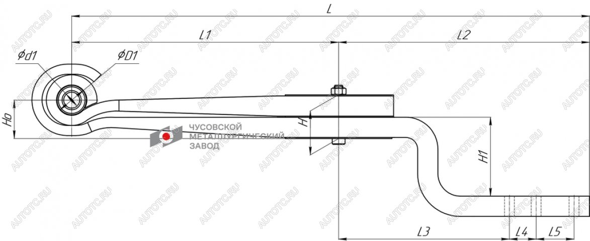 Рессора ТОНАР-9523 задняя (2 листа) полурессоры (рычаг) с шарниром изогнутая L=1044мм ЧМЗ 1003802th-z