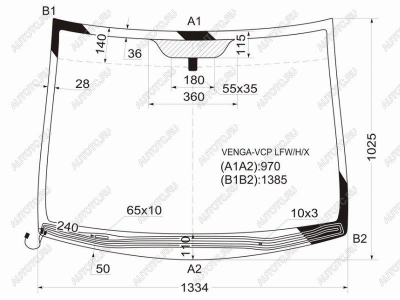 Стекло лобовое (Обогрев щеток) Hyundai ix20 10-19  Kia Venga 10-17 VENGA-VCP LFW/H/X