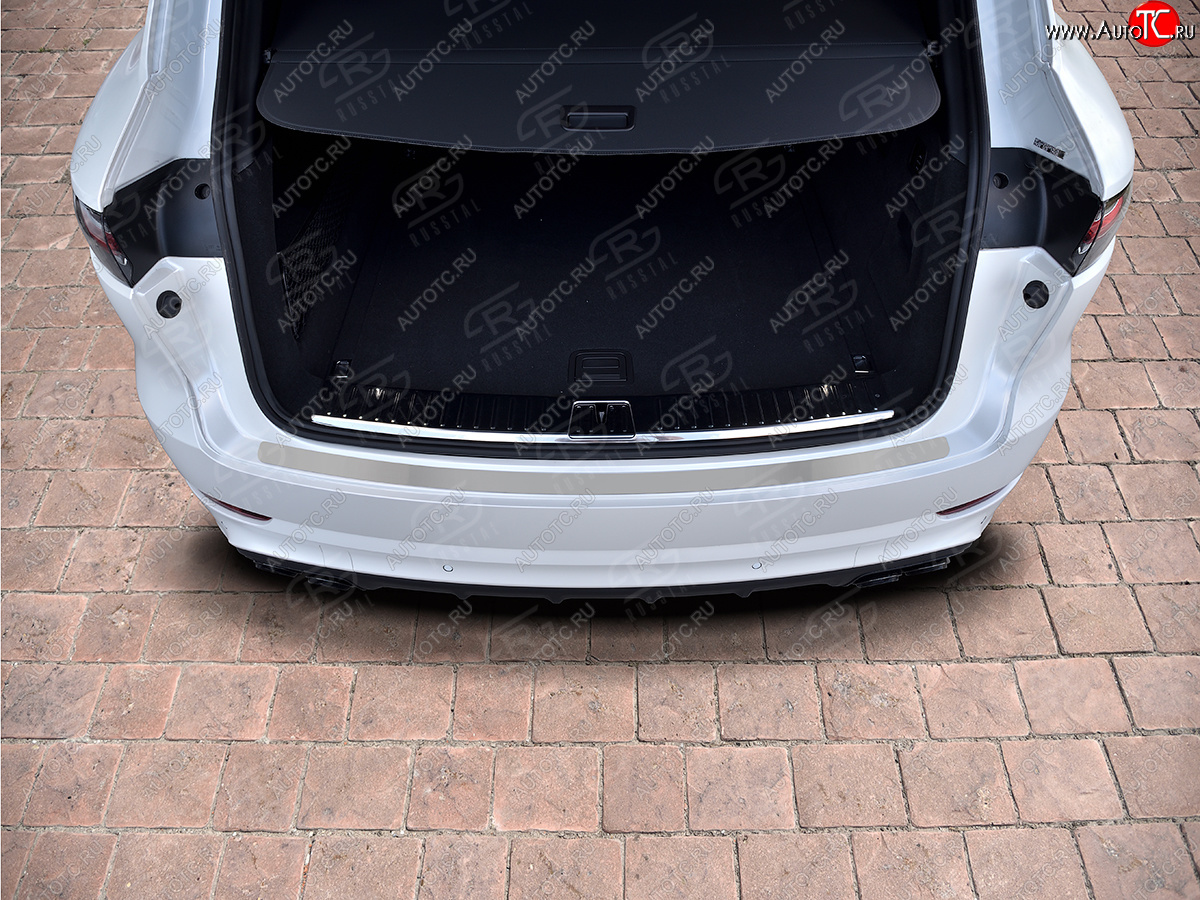 1 399 р. Защитная накладка заднего бампера на Russtal  Porsche Cayenne  PO536 (2018-2024) (Нержавейка шлифованная)