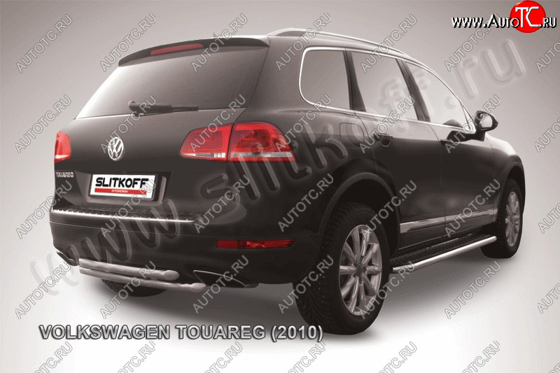 6 999 р. Защита задняя Slitkoff  Volkswagen Touareg  NF (2010-2014) (Цвет: серебристый)
