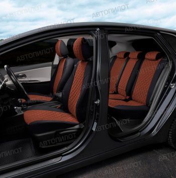 10 699 р. Чехлы сидений (экокожа/алькантара) Автопилот Ромб  BMW 1 серия  F20 (2012-2020) (черный/темно-коричневый). Увеличить фотографию 7