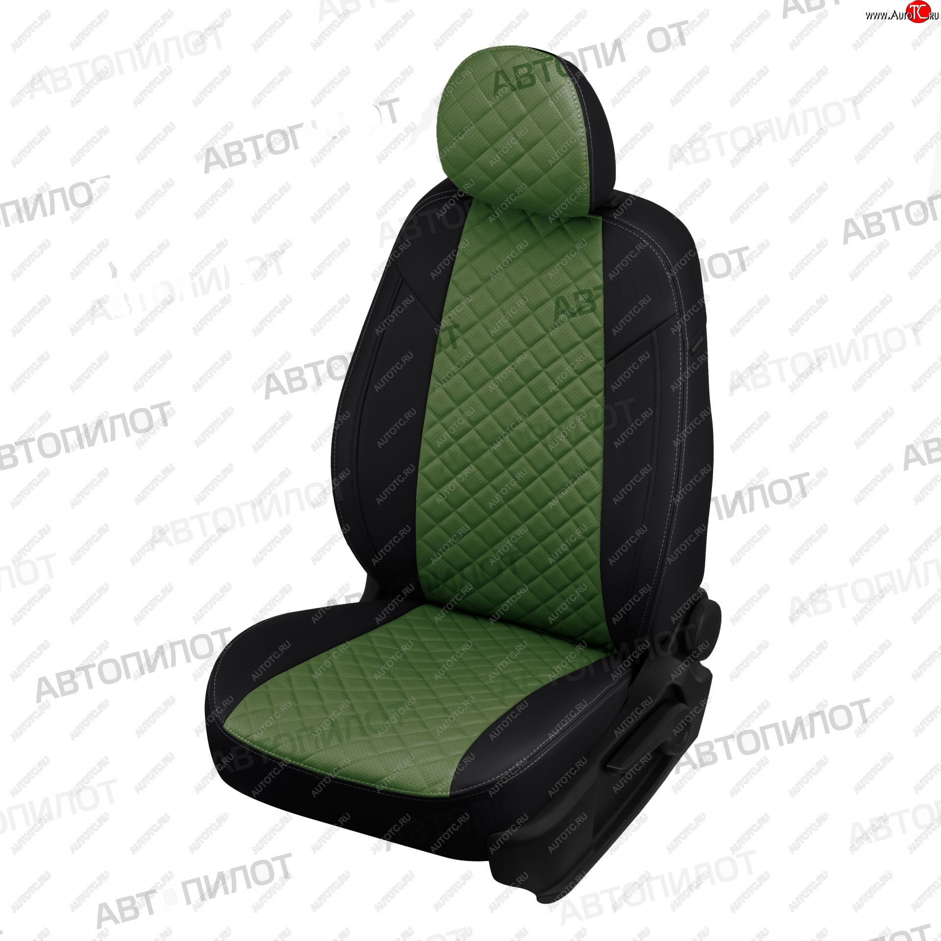 10 699 р. Чехлы сидений (экокожа, сплошн.) Автопилот Ромб  BMW 5 серия  E60 (2003-2010) (черный/зеленый)