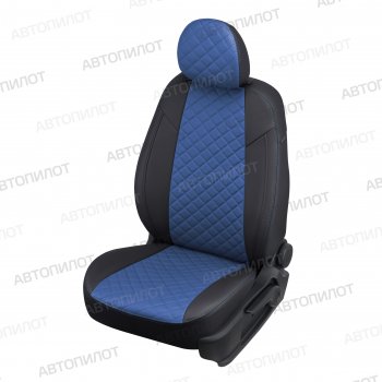 7 799 р. Чехлы сидений (экокожа) Автопилот Ромб  Geely Atlas (2017-2024) (черный/синий). Увеличить фотографию 1