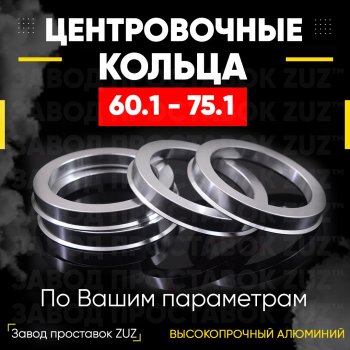 Алюминиевое центровочное кольцо (4 шт) ЗУЗ 60.1 x 75.1 Smart Forfour W453 5 дв. (2014-2020) 