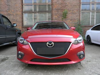 3 799 р. Защитная сетка в бампер (низ, ячейка 4х10 мм) Alfeco Премиум Mazda 3/Axela BM дорестайлинг седан (2013-2016) (Чёрная). Увеличить фотографию 1