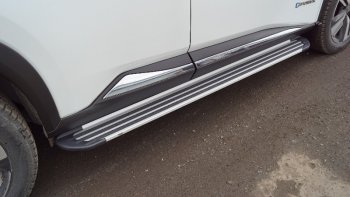 Пороги алюминиевые, ТСС Тюнинг Nissan X-trail 4 T33 дорестайлинг (2021-2024)  (Slim Line Silver)