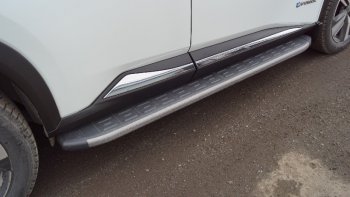 Пороги алюминиевые с пластиковой накладкой, ТСС Тюнинг Nissan (Нисан) X-trail (Х-трейл)  4 T33 (2021-2024) 4 T33 дорестайлинг  (карбон серые)