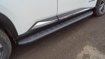 Пороги алюминиевые с пластиковой накладкой, ТСС Тюнинг Nissan (Нисан) X-trail (Х-трейл)  4 T33 (2021-2024) 4 T33 дорестайлинг  (карбон черные)